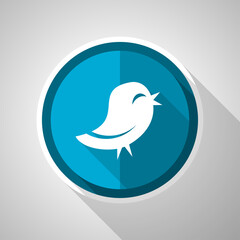 Twitter symbol, flat design vector blue icon with long shadow