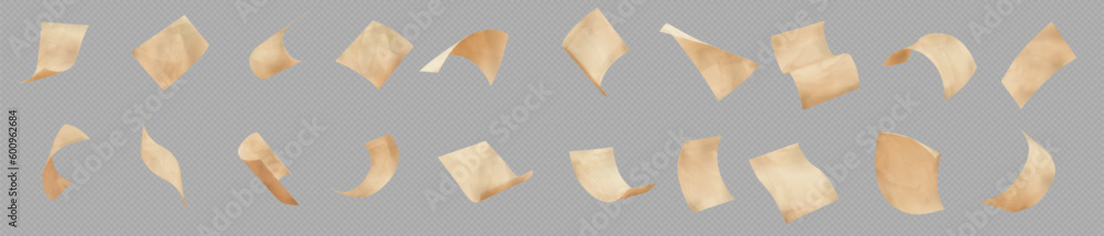 Aufkleber realistic animation set of craft paper sheet falling down isolated on transparent background. vector