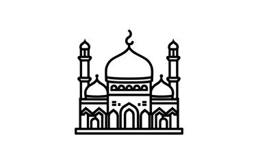 Obraz premium Islamic icon line art illustration, Mosque Outline vector drawing silhouette 