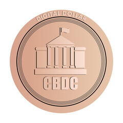 CBDC Dollar. Central Bank Digital Currency. Physical coin illustration. Copper penny vector.