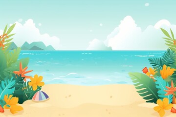 Fototapeta na wymiar Summer Background Illustration: A Beautiful Beach Scene Created with Generative AI