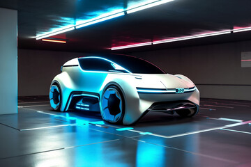 Obraz na płótnie Canvas industry automobile electric parking transport underground car transportation neon auto. Generative AI.