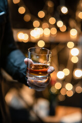 Barman pouring whiskey whiskey glass beautiful night