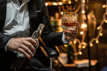 Barman pouring whiskey whiskey glass beautiful night