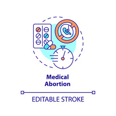 Medical abortion concept icon. Health service. Non invasive. Unwanted pregnancy. Reproductive justice abstract idea thin line illustration. Isolated outline drawing. Editable stroke