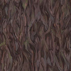 The seamless painted texture of a bark - wooden wallpaper, pattern. Nature, old tree, ancient forest, moss.