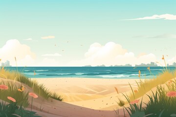 Naklejka premium Summer Background Illustration: A Beautiful Beach Scene Created with Generative AI