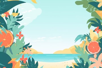 Fototapeta na wymiar Summer Background Illustration: A Beautiful Beach Scene Created with Generative AI