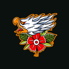 Hand drawn illustration of a traditional tattoo eagle head