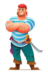 Pirate with sword cartoon character illustration