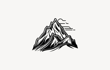 Mountain line art vector drawing, mountain logo graphic illustration