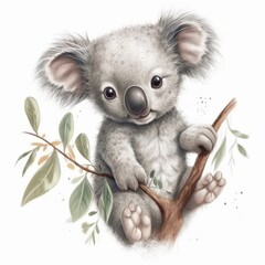 Illustrated baby koala, joey for nursery room. Generative AI