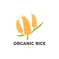 Wheat Rice Logo, Agricultural Organic Plant Vector, Golden Bread Material Luxury Design, Retro Vintage Theme Design