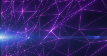 Fototapeta premium Abstract purple lines and triangles glowing high tech digital energy abstract background
