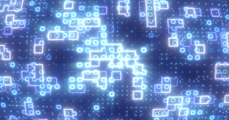 Abstract blue energy squares glowing digital particles futuristic hi-tech background