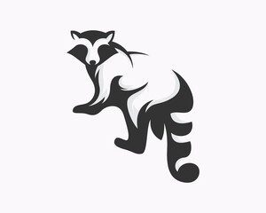 walking raccoon back side view logo icon symbol design template illustration inspiration