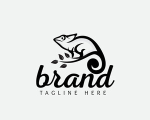 chameleon patch on plant art logo design template illustration inspiration © ShiipArts