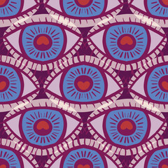 Retro 70s eye symbol vector repeat pattern design