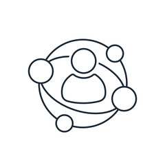Man and network of internet contacts. Modern communication, business.  Vector linear icon isolated on white background.