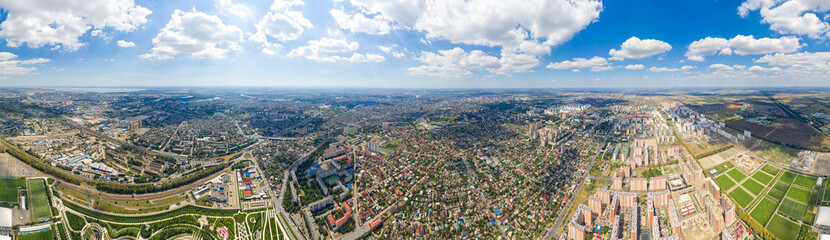 Krasnodar, Russia - August 29, 2020: 360 panorama of the city of Krasnodar. Aerial view. Summer