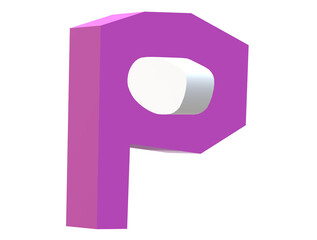 Violet 3D letter P, three-dimensional model English letters, decorative letters