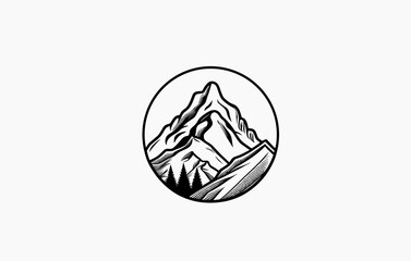 Mountain line art vector Clipart, Mountain logo black outline silhouette