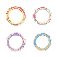 set of colorful circle brush element vector, modern circle grunge