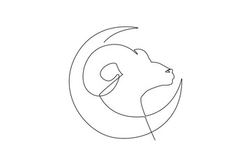 Single one line drawing Happy Eid Al Adha conept. Continuous line draw design graphic vector illustration.