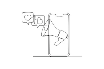 Continuous one line drawing Social media Concept. Single line draw design vector graphic illustration.