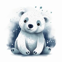 Illustrated baby polar bear cub for nursery room. Generative AI