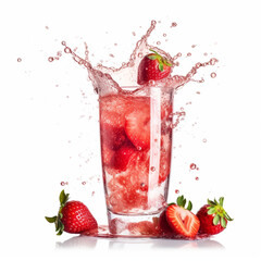 strawberry in glass, splashing vitamin water juice, wellness and nutrition concept by generative AI.
