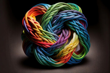 Complex infinite textile knot in rainbow colors (Generative AI)