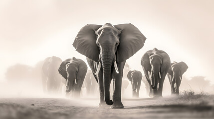 A herd of elephants marching through a vast savannah