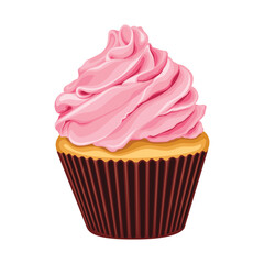 Cupcake Strawberry Cream Sweet Cake Desert Vector Illustration