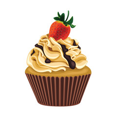 Cupcake Strawberry Cream Sweet Cake Desert Vector Illustration