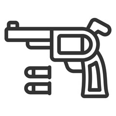 Revolver and cartridges  - icon, illustration on white background, outline style