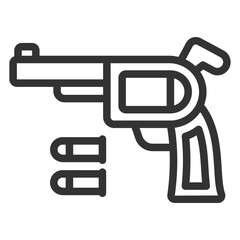 Revolver and cartridges  - icon, illustration on white background, outline style