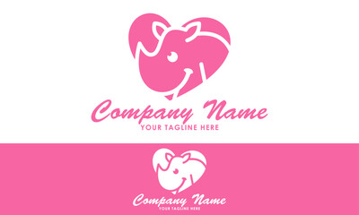 Fototapeta na wymiar Pink Color Love Care Rhino Logo Design