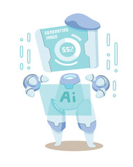 Cute AI artist robot generating image cartoon illustration