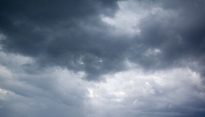 Obraz premium Dramatic sky with grey clouds over the city before the storm. Weather before or after a storm.