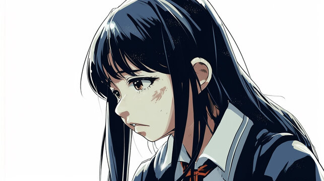 悲しげな表情の女子学生，A female student with a sad expression(generative ai)