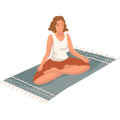 Woman meditate relax on mat vector isolated icon