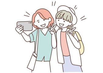 自撮りをする女の子達