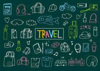 旅行の手描きアイコンセット