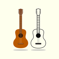 acoustic guitar in color and black white, vector logo icon