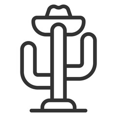 Cactus with cowboy hat  - icon, illustration on white background, outline style