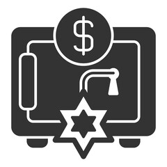 Safe with money and a burning fickford cord  - icon, illustration on white background, glyph style
