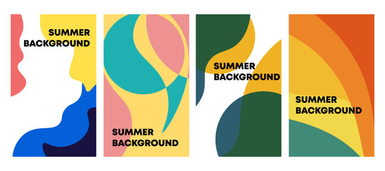 Collection concept of summer background. Abstract art of liquid, fluid, wavy, and geometric shapes. Templates for celebration, ads, branding, banner, cover, label, poster, sales