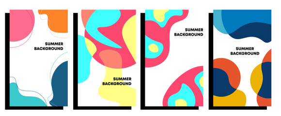 Colorful concept of summer background. Abstract art design with fluid, line, wavy, geometric shapes. Templates for celebration, ads, branding, banner, cover, label, poster, sales