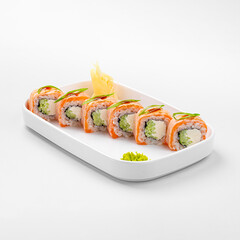 Portion of grilled philadelphia sushi rolls with avocado and cucumber